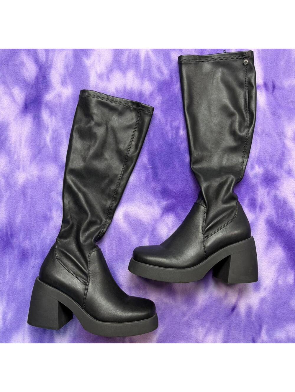Madden girl Lax black pu chunky sock calf boots
